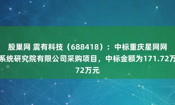 股巢网 震有科技（688418）：中标重庆星网网络系统研究院有限公司采购项目，中标金额为171.72万元